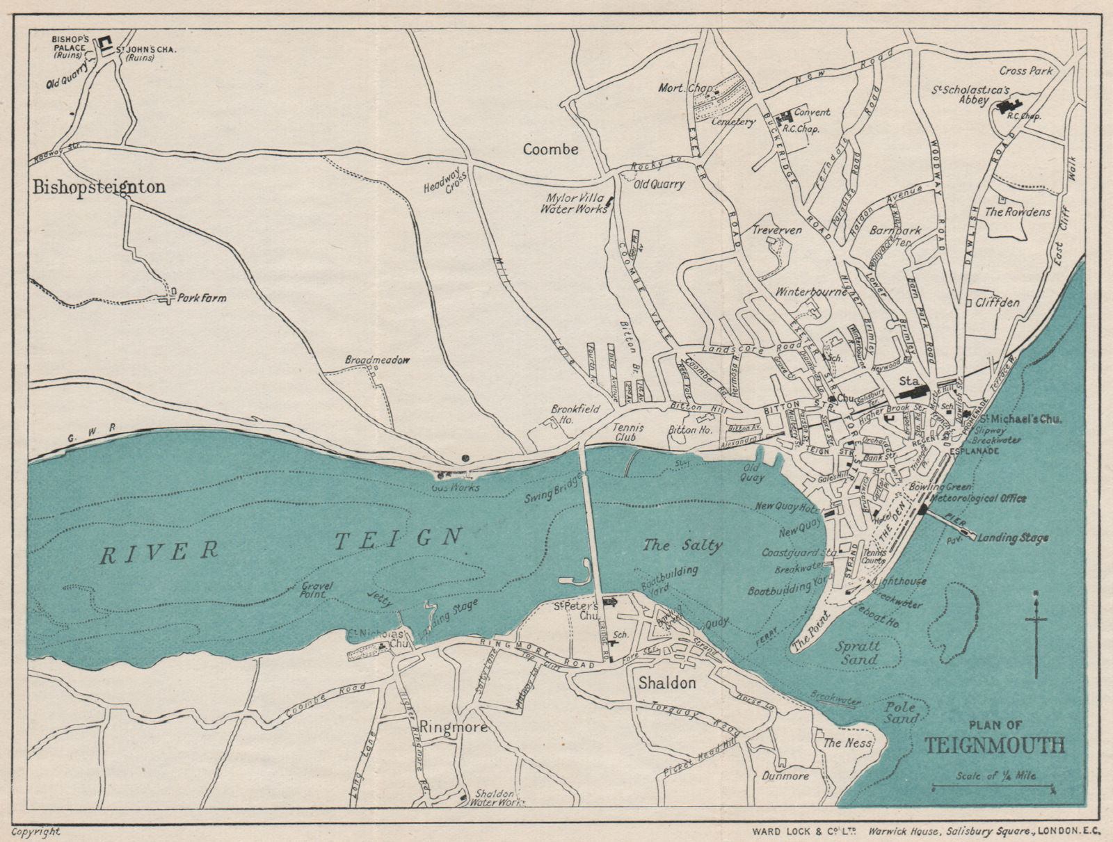TEIGNMOUTH vintage town/city plan. Devon. WARD LOCK 1924 old antique map chart